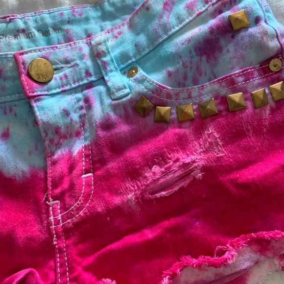 Custom tie-dye hot pink bright denim shorts 4 - Picture 3 of 7